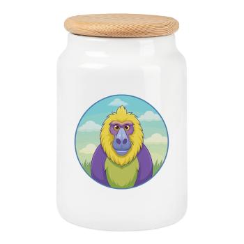 Baboon Cute Kawaii Cartoon Clipart Animal Pet - Cookie Jar with Wooden Lid - white - Front