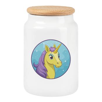 Licorne mignon Kawaii dessin animé Clipart Animal de compagnie - Boîte à biscuits avec couvercle en bois - blanc - Devant