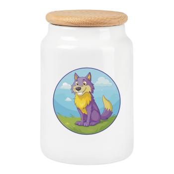 Wolf Niedlich Kawaii Cartoon Clipart Tier Haustier - Keksdose mit Holzdeckel - Weiß - Vorne