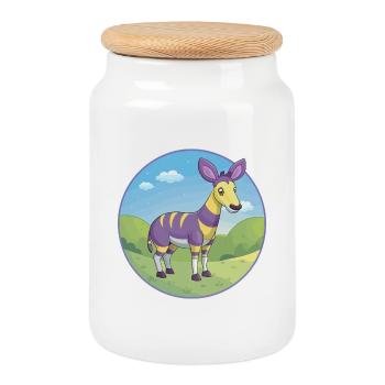 Okapi Cute Kawaii Cartoon Clipart Animal Pet - Cookie Jar with Wooden Lid - white - Front