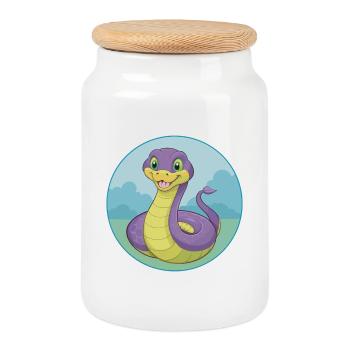 Kobra Niedliche Kawaii Cartoon Clipart Tier Haustier - Keksdose mit Holzdeckel - Weiß - Vorne