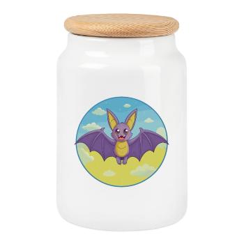 Bat Cute Kawaii Cartoon Clipart Animal Pet - Cookie Jar with Wooden Lid - white - Front