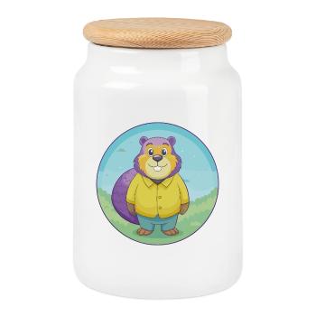 Biber Niedlich Kawaii Cartoon Clipart Tier Haustier - Keksdose mit Holzdeckel - Weiß - Vorne