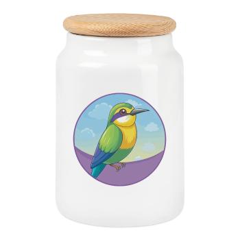 Mangeur d’abeilles mignon Kawaii dessin animé Clipart animal de compagnie - Boîte à biscuits avec couvercle en bois - blanc - Devant