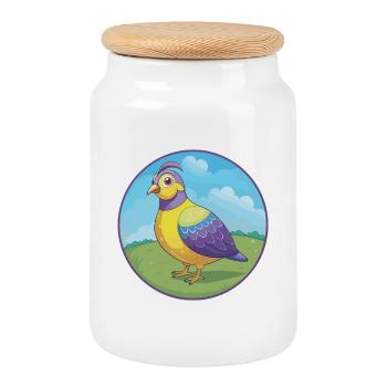 perdrix mignon kawaii dessin animé clipart animal de compagnie - Boîte à biscuits avec couvercle en bois - blanc - Devant
