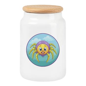 araignée mignon kawaii dessin animé clipart animal de compagnie - Boîte à biscuits avec couvercle en bois - blanc - Devant