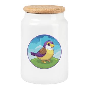 Spatz Niedlich Kawaii Cartoon Clipart Tier Haustier - Keksdose mit Holzdeckel - Weiß - Vorne