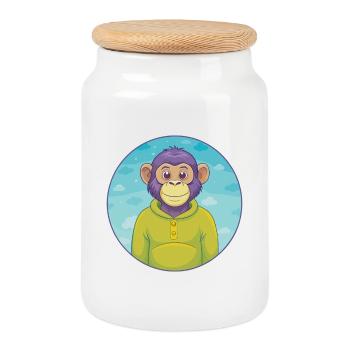 Chimpanzé Mignon Kawaii Dessin animé Clipart Animal de compagnie - Boîte à biscuits avec couvercle en bois - blanc - Devant