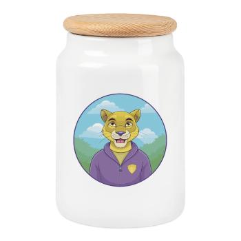 Cougar mignon Kawaii dessin animé Clipart Animal de compagnie - Boîte à biscuits avec couvercle en bois - blanc - Devant