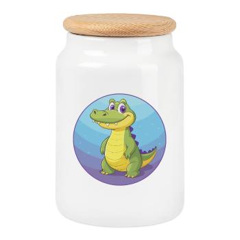 Crocodile Mignon Kawaii Dessin animé Clipart Animal de compagnie - Boîte à biscuits avec couvercle en bois - blanc - Devant
