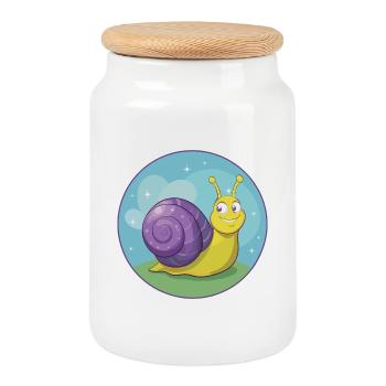 Snail Cute Kawaii Cartoon Clipart Animal Pet - Cookie Jar with Wooden Lid - white - Front