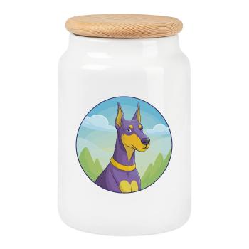Dobermann Hund Niedlich Kawaii Cartoon Clipart Tier - Keksdose mit Holzdeckel - Weiß - Vorne