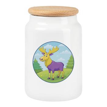 Elch süße Kawaii Cartoon Clipart Tier Haustier - Keksdose mit Holzdeckel - Weiß - Vorne