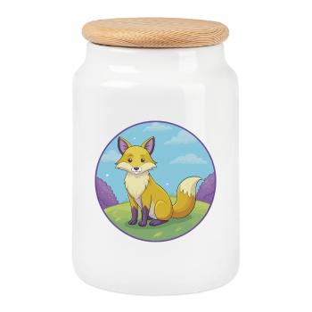 Renard mignon Kawaii dessin animé Clipart Animal de compagnie - Boîte à biscuits avec couvercle en bois - blanc - Devant