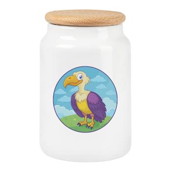 vautour mignon kawaii dessin animé clipart animal de compagnie - Boîte à biscuits avec couvercle en bois - blanc - Devant