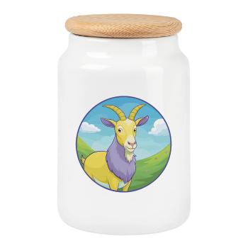 Goat Cute Kawaii Cartoon Clipart Animal Pet - Cookie Jar with Wooden Lid - white - Front