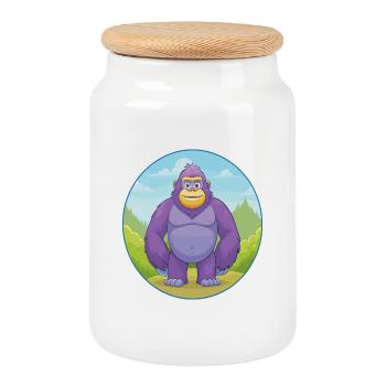 Gorilla Niedliche Kawaii Cartoon Clipart Tier Haustier - Keksdose mit Holzdeckel - Weiß - Vorne