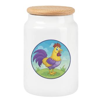 Rooster Cute Kawaii Cartoon Clipart Animal Pet - Cookie Jar with Wooden Lid - white - Front