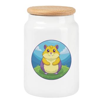 Hamster mignon Kawaii dessin animé Clipart Animal de compagnie - Boîte à biscuits avec couvercle en bois - blanc - Devant