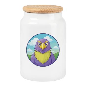 faucon mignon kawaii dessin animé clipart animal de compagnie - Boîte à biscuits avec couvercle en bois - blanc - Devant