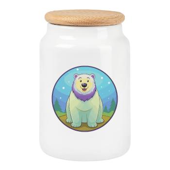 Polar Bear Cute Kawaii Cartoon Clipart Animal Pet - Cookie Jar with Wooden Lid - white - Front