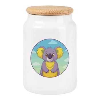 Koala Cute Kawaii Cartoon Clipart Animal Pet - Cookie Jar with Wooden Lid - white - Front