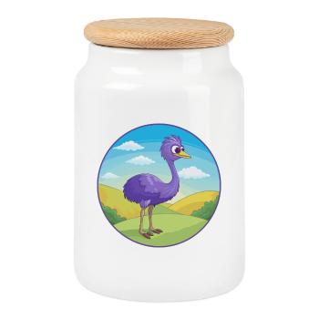 Emu mignon Kawaii dessin animé Clipart Animal de compagnie - Boîte à biscuits avec couvercle en bois - blanc - Devant