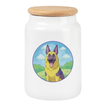 German Shepherd Dog Cute Kawaii Cartoon Animal Pet - Cookie Jar with Wooden Lid - white - Front