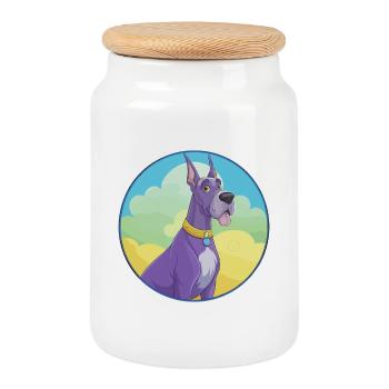 Great Dane Dog Cute Kawaii Cartoon Clipart Animal - Cookie Jar with Wooden Lid - white - Front