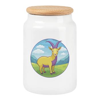 Steinbock Niedliche Kawaii Cartoon Clipart Tier Haustier - Keksdose mit Holzdeckel - Weiß - Vorne