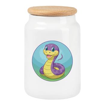 Snake Cute Kawaii Cartoon Clipart Animal Pet - Cookie Jar with Wooden Lid - white - Front