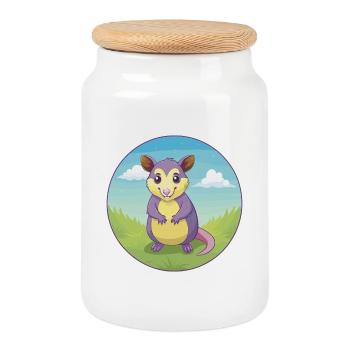 Possum Cute Kawaii Cartoon Clipart Animal Pet - Cookie Jar with Wooden Lid - white - Front