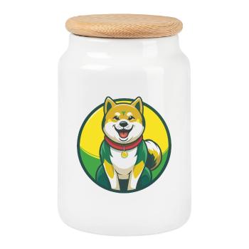 Akita Dog Cute Kawaii Cartoon Clipart Pet Animal - Cookie Jar with Wooden Lid - white - Front