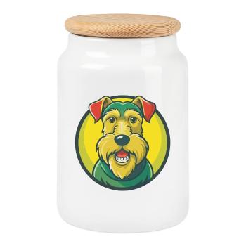 Airedale Terrier Chien Mignon Kawaii Dessin animé Animal - Boîte à biscuits avec couvercle en bois - blanc - Devant