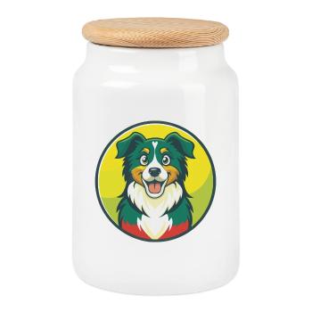 Australian Shepherd Hund Niedliches Kawaii Cartoon Tier - Keksdose mit Holzdeckel - Weiß - Vorne