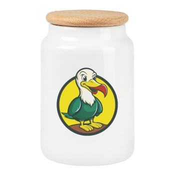 Albatross Cute Kawaii Cartoon Clipart Pet Animal - Cookie Jar with Wooden Lid - white - Front