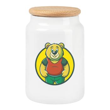 Bear Cute Kawaii Cartoon Clipart Pet Animal - Cookie Jar with Wooden Lid - white - Front
