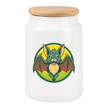 Bat Cute Kawaii Cartoon Clipart Pet Animal - Cookie Jar with Wooden Lid - white - Front