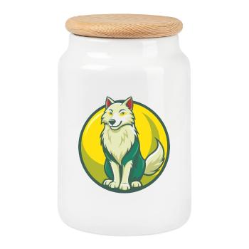 Arktischer Wolf Niedlich Kawaii Cartoon Clipart Haustier Tier - Keksdose mit Holzdeckel - Weiß - Vorne