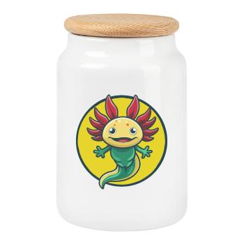 axolotl mignon kawaii dessin animé clipart animal de compagnie - Boîte à biscuits avec couvercle en bois - blanc - Devant