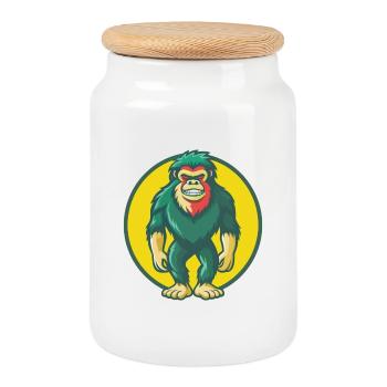 BigFoot Cute Kawaii Cartoon Clipart Pet Animal - Cookie Jar with Wooden Lid - white - Front