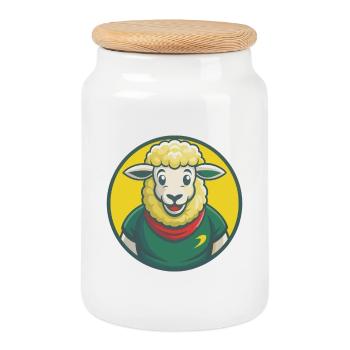 Sheep Cute Kawaii Cartoon Clipart Pet Animal - Cookie Jar with Wooden Lid - white - Front