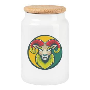Ram Mignon Kawaii Dessin animé Clipart Animal de compagnie - Boîte à biscuits avec couvercle en bois - blanc - Devant