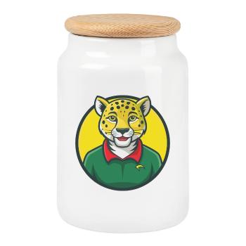 Cheetah Cute Kawaii Cartoon Clipart Pet Animal - Cookie Jar with Wooden Lid - white - Front