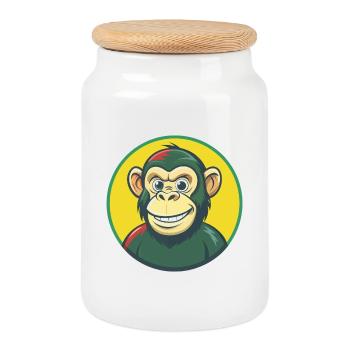 Chimpanzé Mignon Kawaii Dessin animé Clipart Animal de compagnie - Boîte à biscuits avec couvercle en bois - blanc - Devant