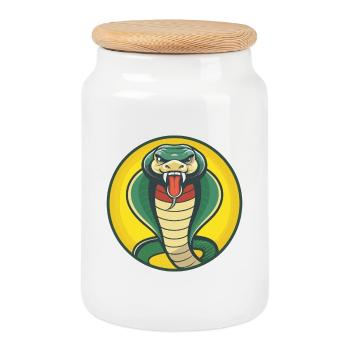 Kobra Niedliche Kawaii Cartoon Clipart Haustier Tier - Keksdose mit Holzdeckel - Weiß - Vorne