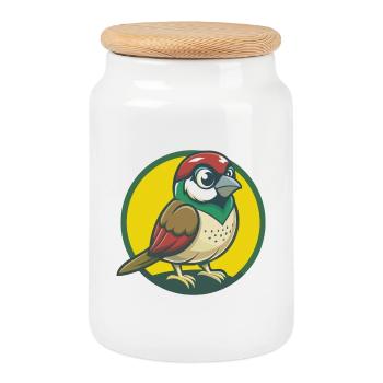 Spatz Niedlich Kawaii Cartoon Clipart Haustier Tier - Keksdose mit Holzdeckel - Weiß - Vorne
