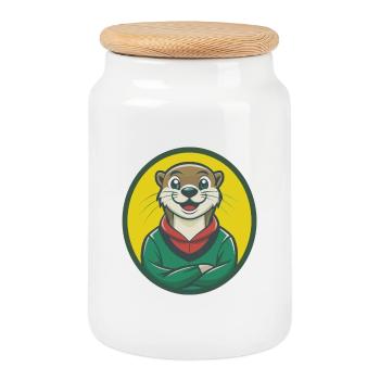loutre mignon kawaii dessin animé clipart animal de compagnie - Boîte à biscuits avec couvercle en bois - blanc - Devant