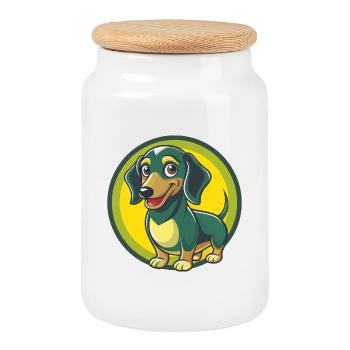 Dackel Hund Niedlich Kawaii Cartoon Clipart Tier - Keksdose mit Holzdeckel - Weiß - Vorne