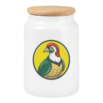 perdrix mignon kawaii dessin animé clipart animal de compagnie - Boîte à biscuits avec couvercle en bois - blanc - Devant